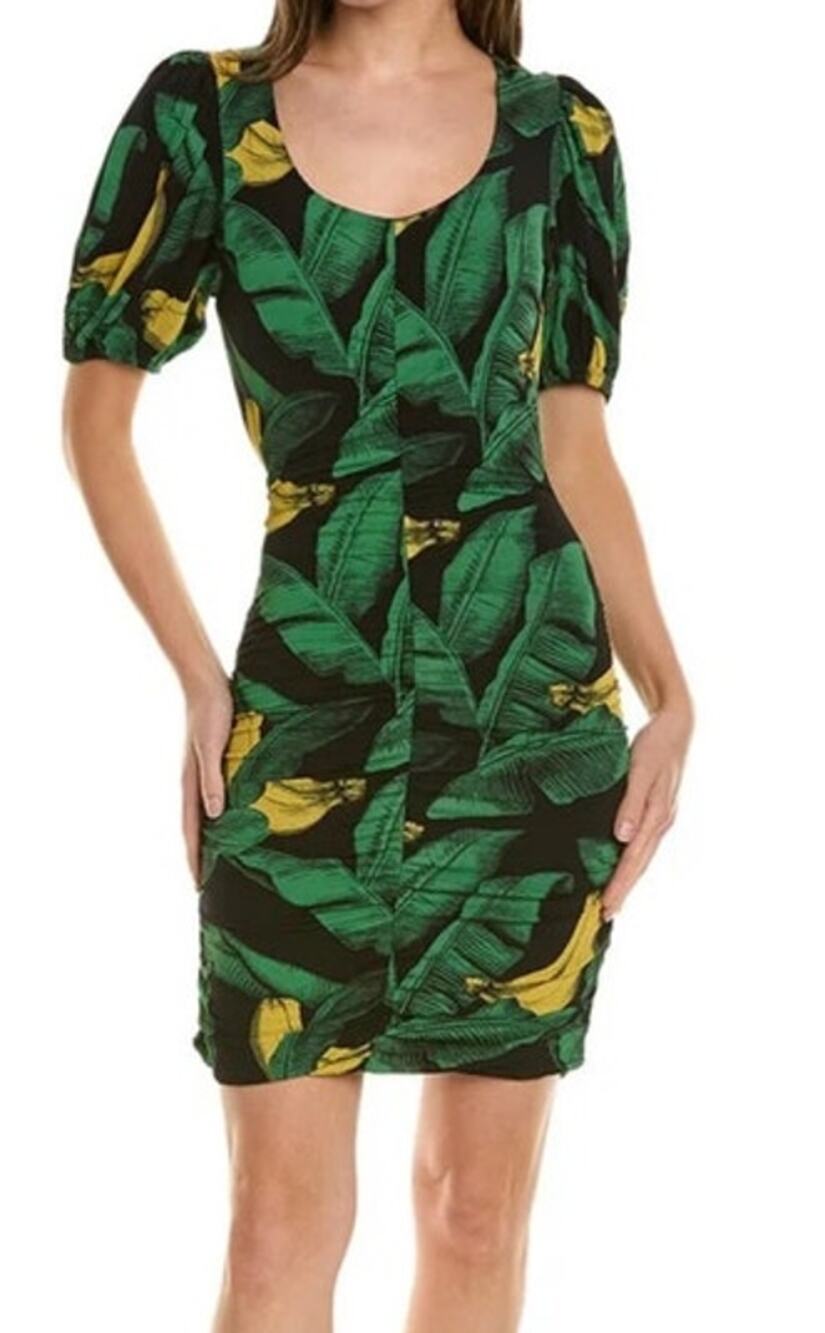Ganni Dress Leaf print bodycon minidress green black size 32 (US 0)